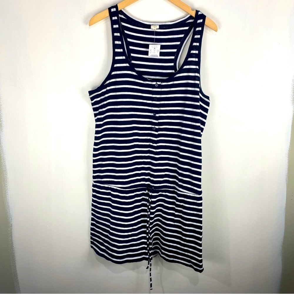 J. Crew‎ Tie Front Waist Striped Nautical Sleeveless Tank Top Romper Large (NWT)